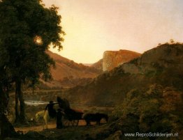 Landschap met figuren en een gekantelde kar, Matlock Hogh Tor in Landschap met figuren en een gekantelde kar, Matlock Hogh Tor in