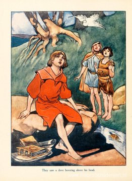 Ze zagen een duif boven zijn hoofd zweven Ze zagen een duif boven zijn hoofd zweven