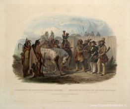 De reizigersontmoeting met Minatarre-indianen nabij Fort Clark, De reizigersontmoeting met Minatarre-indianen nabij Fort Clark,