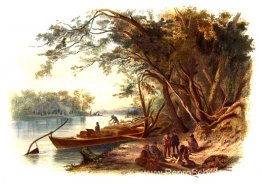 Het gezelschap waarin Karl Bodmer reisde, stopte om te kamperen Het gezelschap waarin Karl Bodmer reisde, stopte om te kamperen