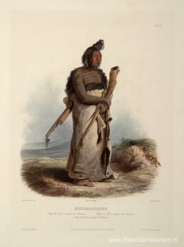 Mexkemahuastan, hoofd van de Gros-Ventres of the Prairies, bord Mexkemahuastan, hoofd van de Gros-Ventres of the Prairies, bord