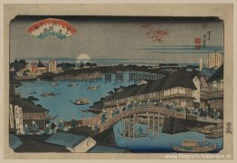 Avondgloed bij de Ryogoku-brug Avondgloed bij de Ryogoku-brug