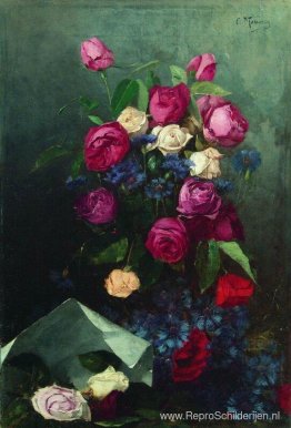 Stilleven met rozen en knoopkruid Stilleven met rozen en knoopkruid