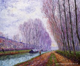 Binnenvaartschepen op de Loing, ochtendeffect Binnenvaartschepen op de Loing, ochtendeffect