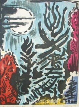 Boomtoppen en herfstmaan Boomtoppen en herfstmaan