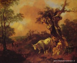 Landschap met een houthakker en een melkmeisje Landschap met een houthakker en een melkmeisje