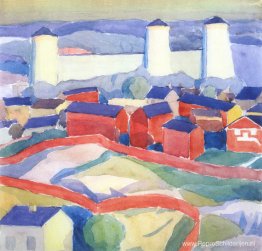 Landschap met rode huizen Landschap met rode huizen
