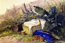 Stilleven. Mand, vingerhoedskruid, kleding en andere voorwerpen Stilleven. Mand, vingerhoedskruid, kleding en andere voorwerpen