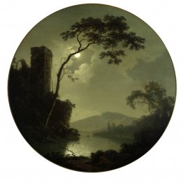 Meer met kasteel op een heuvel Meer met kasteel op een heuvel