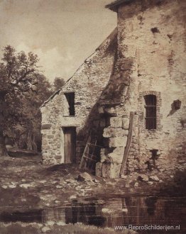 Het oude huis aan de oever van de vijver Het oude huis aan de oever van de vijver