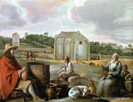 Landschap met boeren en een kapel Landschap met boeren en een kapel