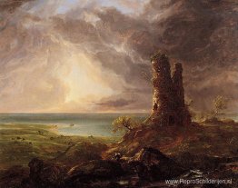 Romantisch landschap met verwoeste toren Romantisch landschap met verwoeste toren