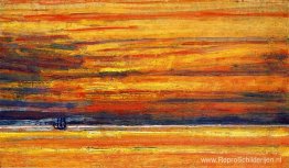 Zeilschip op zee, zonsondergang Zeilschip op zee, zonsondergang