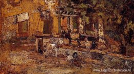 Boerenerf met ezels en hanen Boerenerf met ezels en hanen