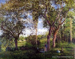 Landschap met kinderwagens die ontspannen onder de bomen Landschap met kinderwagens die ontspannen onder de bomen