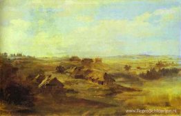 Landschap met boerenhutten en vijver bij Sint-Petersburg Landschap met boerenhutten en vijver bij Sint-Petersburg