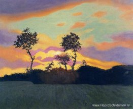 Landschap bij zonsondergang Landschap bij zonsondergang