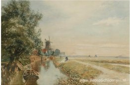 Kanaaltafereel met windmolen Kanaaltafereel met windmolen