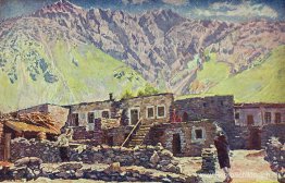 Georgië. Kazbek. Shat-berg en dorp Georgië. Kazbek. Shat-berg en dorp