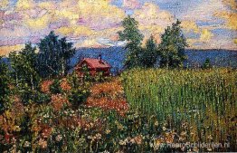 Landschap met een roze huis Landschap met een roze huis