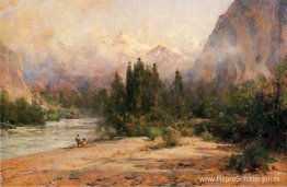 Bow River Gap in Banff, aan de Canadian Pacific Railroad Bow River Gap in Banff, aan de Canadian Pacific Railroad