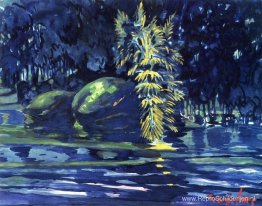 Rotsblokken op een rivieroever Rotsblokken op een rivieroever