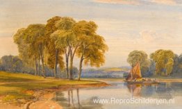 Een zeilboot op een rivier Een zeilboot op een rivier