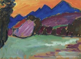 Roter Abend-Blaue Berge Roter Abend-Blaue Berge