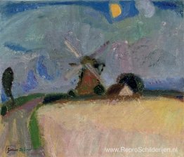 Een windmolen in een landschap, Het Gooi Een windmolen in een landschap, Het Gooi