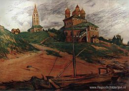 Aan de Wolga. Landschap met Kerk van de Kazan Aan de Wolga. Landschap met Kerk van de Kazan