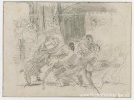 Mazeppa achter hem vastgebonden op een wild paard Mazeppa achter hem vastgebonden op een wild paard