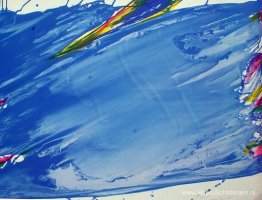 Compositie blauw, taches rouge en geel Compositie blauw, taches rouge en geel