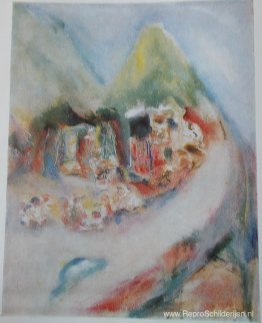 Parochie in de bergen met geschilderde huizen Parochie in de bergen met geschilderde huizen