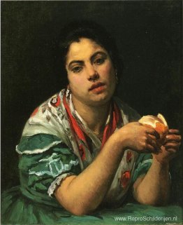 Boerin die een sinaasappel schilt Boerin die een sinaasappel schilt