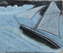Kleine boot in een ruwe zee Kleine boot in een ruwe zee
