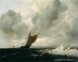 Stormachtige zee met zeilschepen Stormachtige zee met zeilschepen