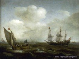 Een Nederlands schip en een Kaag in een frisse bries Een Nederlands schip en een Kaag in een frisse bries