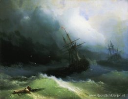 Schepen in de stormachtige zee Schepen in de stormachtige zee