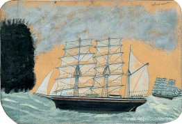 Landtong met twee driemasters Landtong met twee driemasters