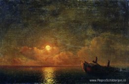 Maanverlichte nacht. Gesloopt schip Maanverlichte nacht. Gesloopt schip