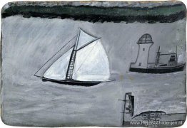 De haven van St. Ives. Wit zeilschip De haven van St. Ives. Wit zeilschip