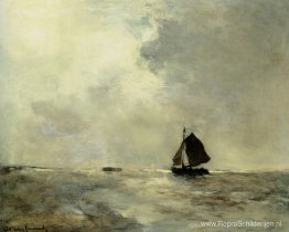 Zeilboot in schokkerige zeeën Zeilboot in schokkerige zeeën