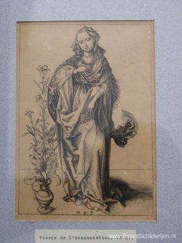 Gravure op koper van de Annunciatie Gravure op koper van de Annunciatie