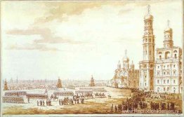 Uitzicht op het Sobornaya-plein in het Kremlin van Moskou Uitzicht op het Sobornaya-plein in het Kremlin van Moskou