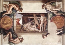 Plafond Sixtijnse Kapel: Dronkenschap van Noach Plafond Sixtijnse Kapel: Dronkenschap van Noach