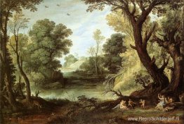 Landschap met nimfen en saters Landschap met nimfen en saters