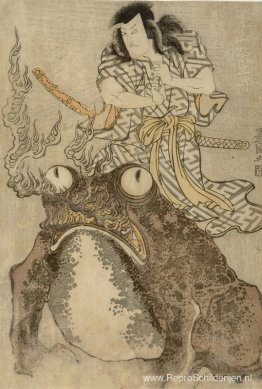Acteur Onoe Eizaburo I als tovenaar met een reuzenpad Acteur Onoe Eizaburo I als tovenaar met een reuzenpad