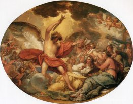 Genie roept de schone kunsten op om fabrieken en handel te versi Genie roept de schone kunsten op om fabrieken en handel te versi