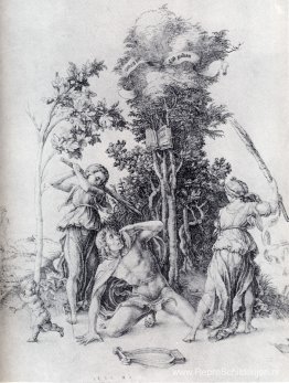 Orpheus gedood door Bacchanten, terwijl een jongen wegrent Orpheus gedood door Bacchanten, terwijl een jongen wegrent