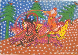 Vader Frost draagt de nieuwjaarsboom Vader Frost draagt de nieuwjaarsboom